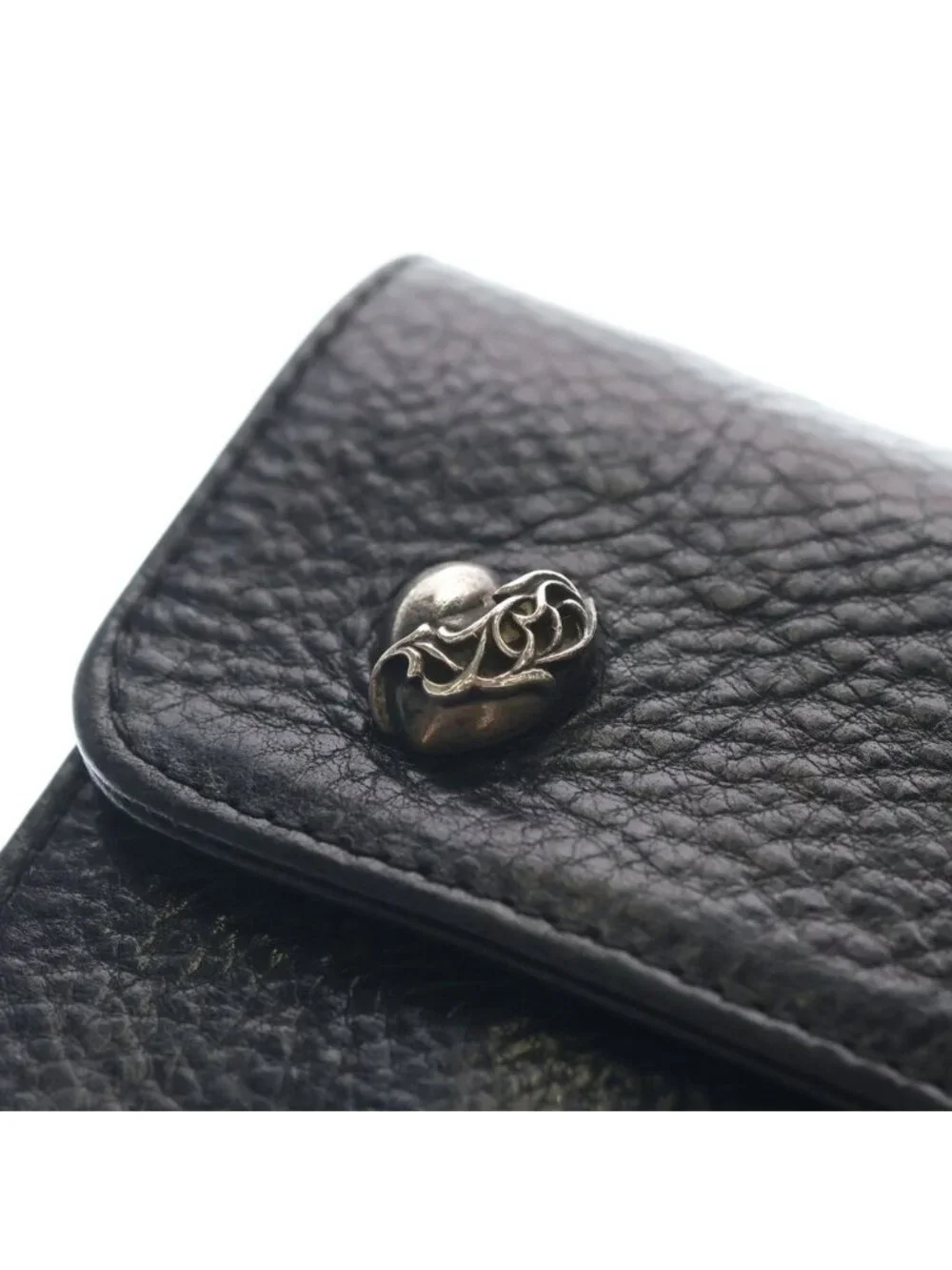 Chrome Hearts Wave Heart Button Leather Wallet Black